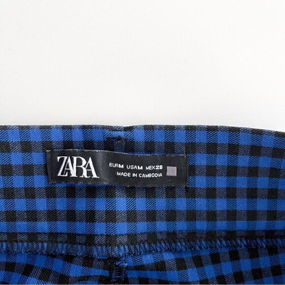 Zara Gingham Plaid Leggings Hi-Rise Blue Black Buffalo Check Women's M Stretchy - Picture 8 of 11